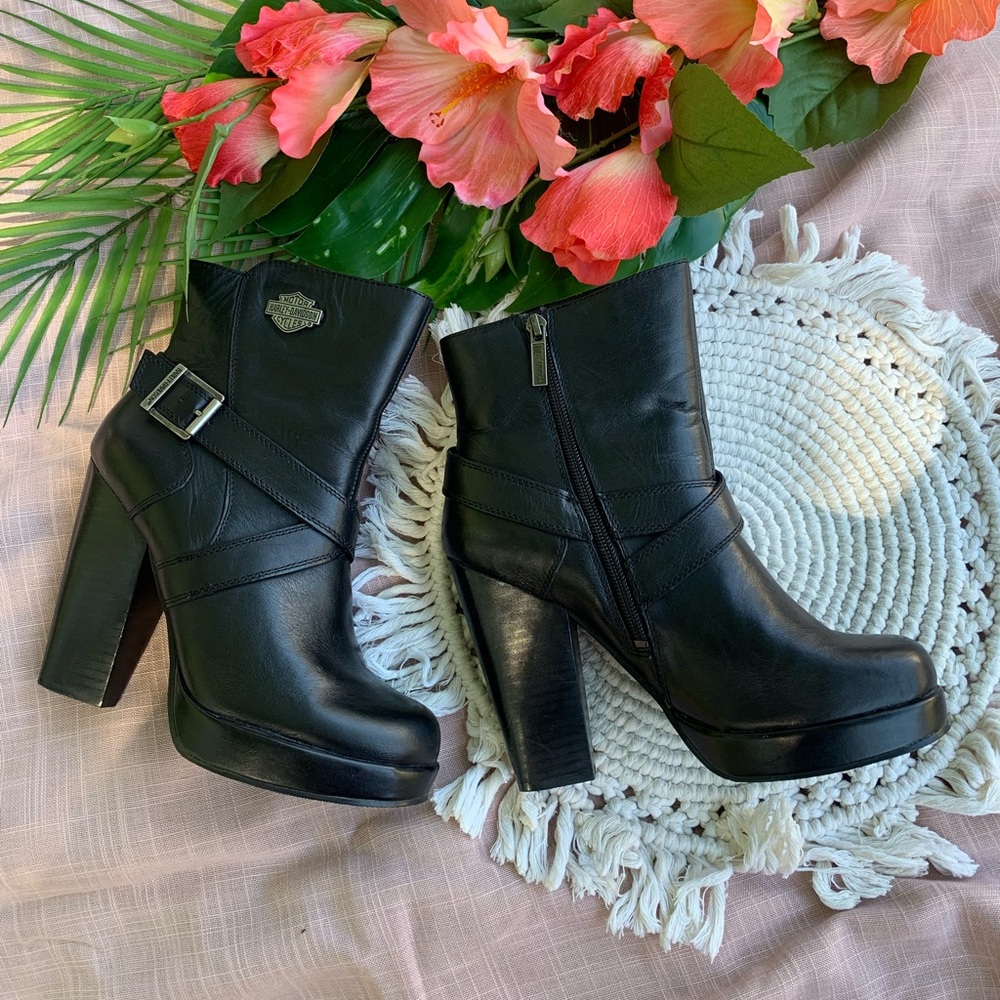 Harley Davidson Sandee Black Leather Ankle Boots